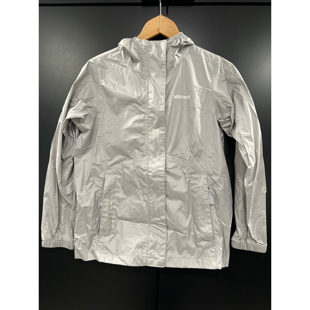 Marmot Kids PreCip Eco Rain Jacket Gray Full Zip Hooded Shell Large